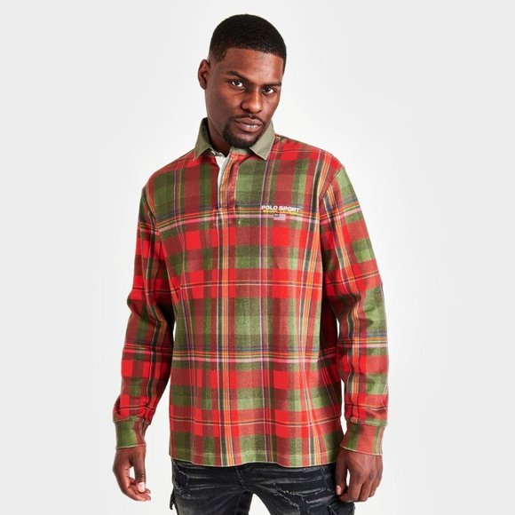 New Mens Polo Ralph Lauren Sport Madras Print Long-Sleeve Rugby